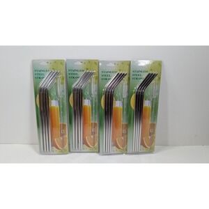 4 Set Of Reusable High Quality 4-pcs Stainless Steel Straws with Cleaning Brush